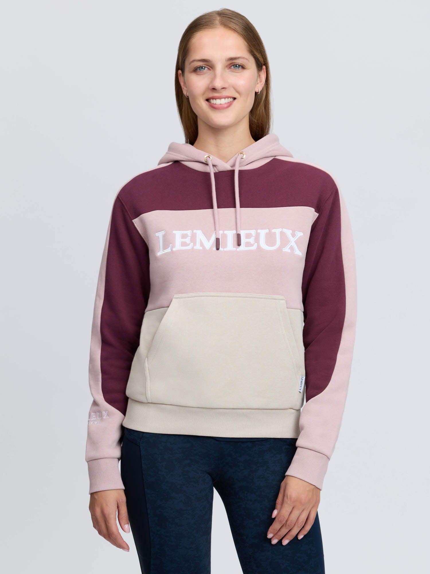 LeMieux Kadie Women's Colour Block Hoodie in Wild Rose - Oversized fit with embroidered logo