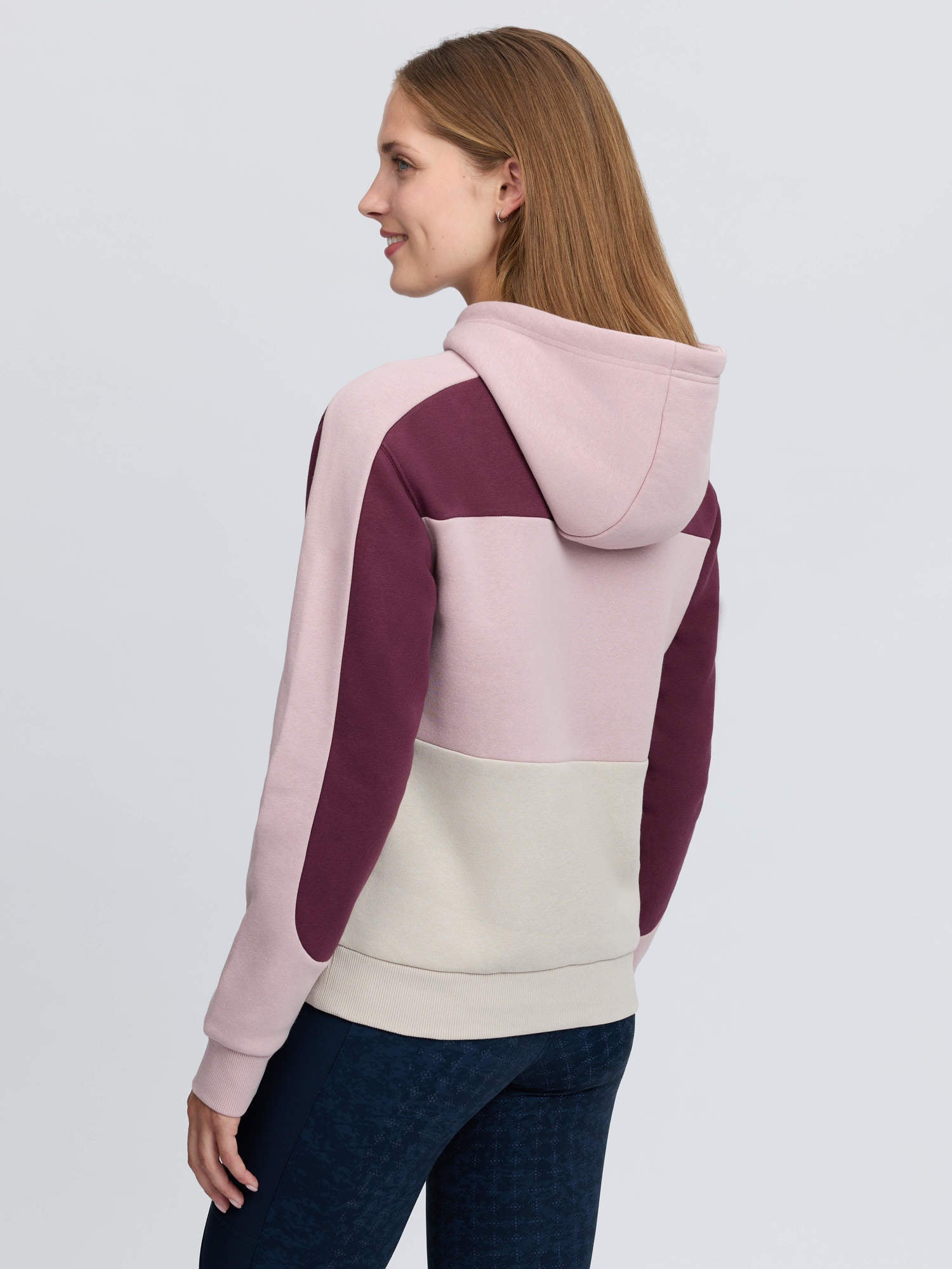 LeMieux Kadie Hoodie women's wild rose colour block oversized fit with drawstring hood.