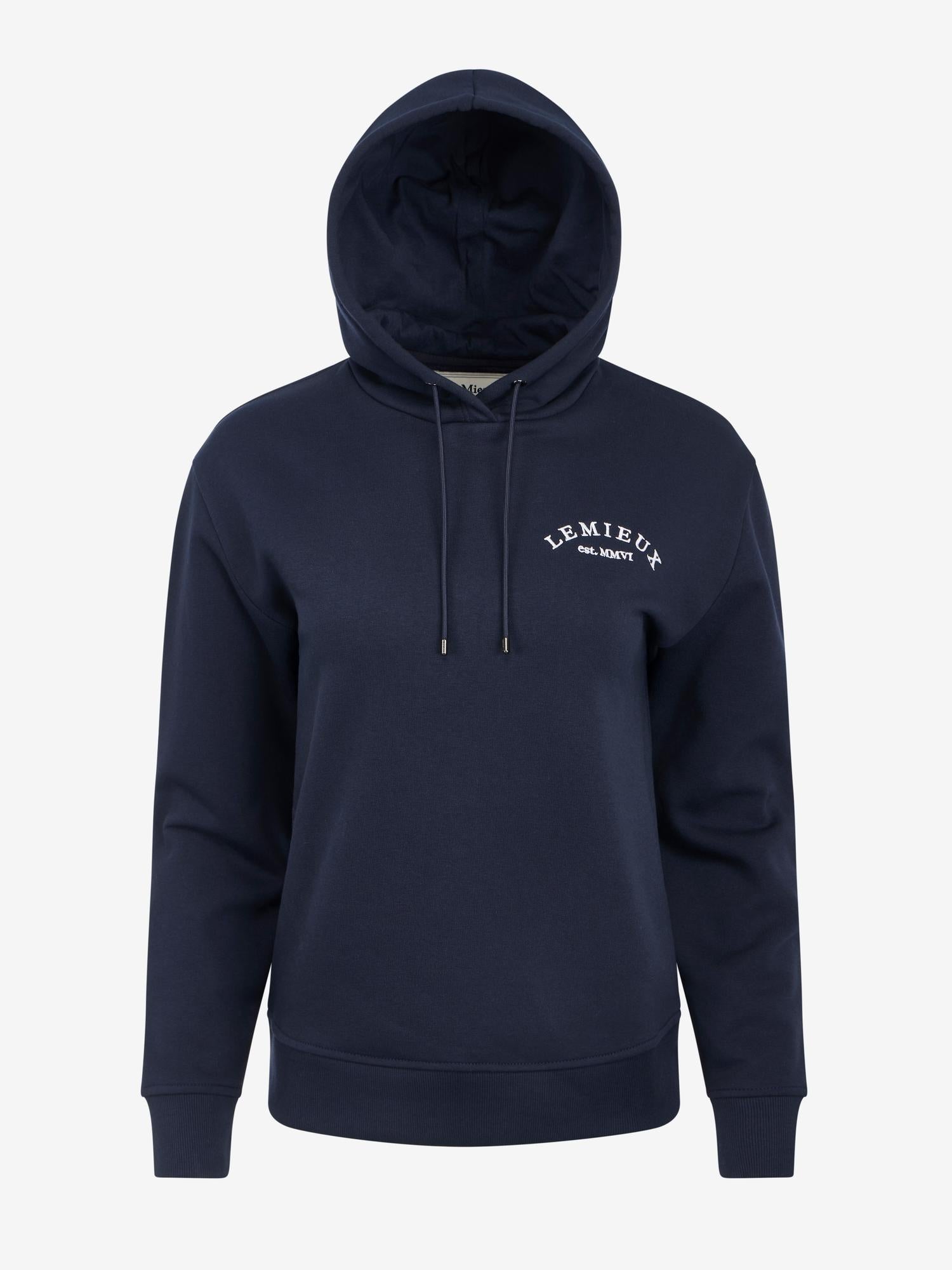 Navy blue LeMieux Luna hoodie with embroidered logo - comfort loungewear for women.