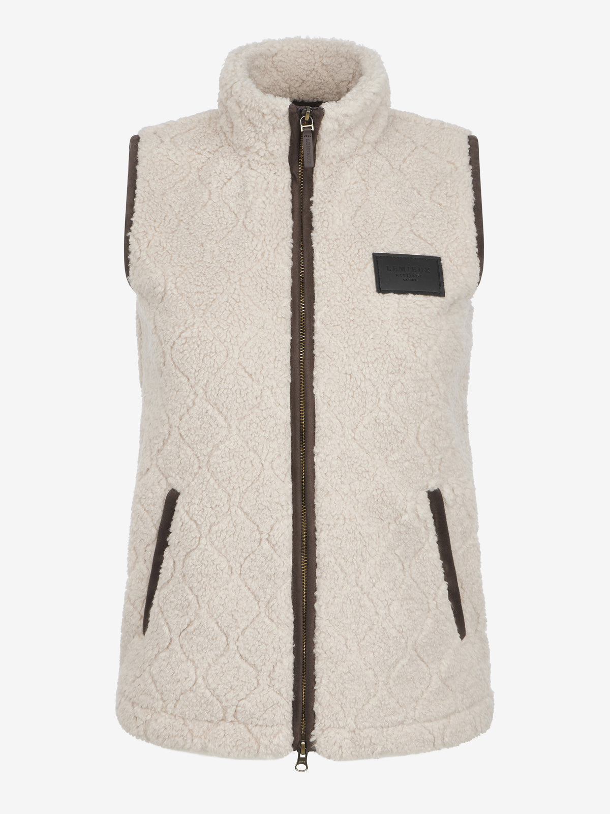 LeMieux Heritage Borg Gilet Stone - Quilted fleece vest with faux leather badge and two-way zip.