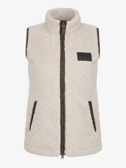 LeMieux Heritage Borg Gilet Stone - Quilted fleece vest with faux leather badge and two-way zip.