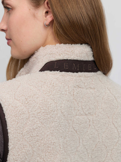 LeMieux Heritage Borg Gilet in Stone: Back view with embroidered logo on collar