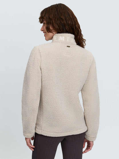 LeMieux Heritage Borg Fleece Zip Through Jacket in Stone - Back view of cozy plush women's outerwear