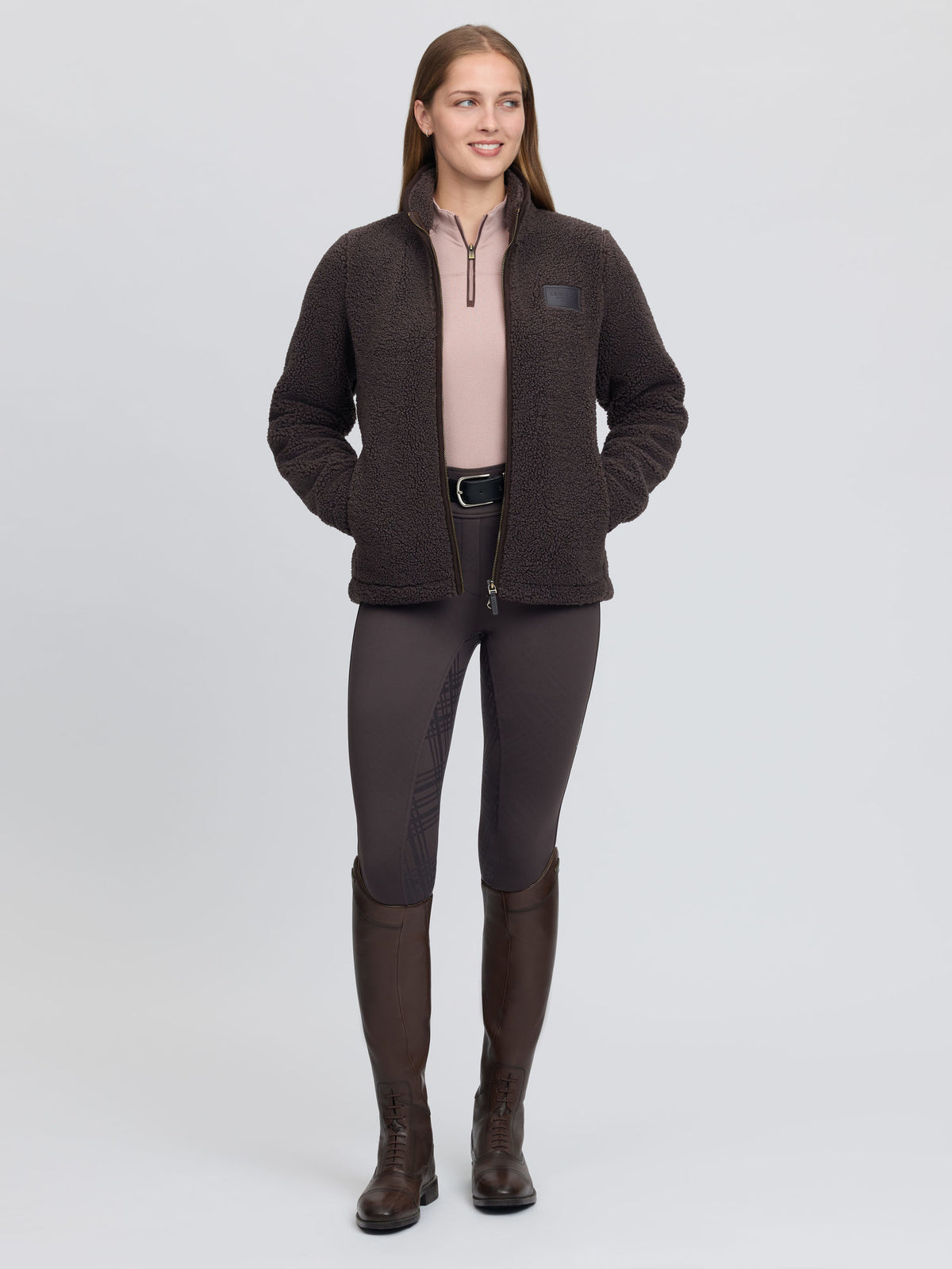 LeMieux Heritage Borg Zip Through Jacket Cocoa - Equestrian fleece jacket for women