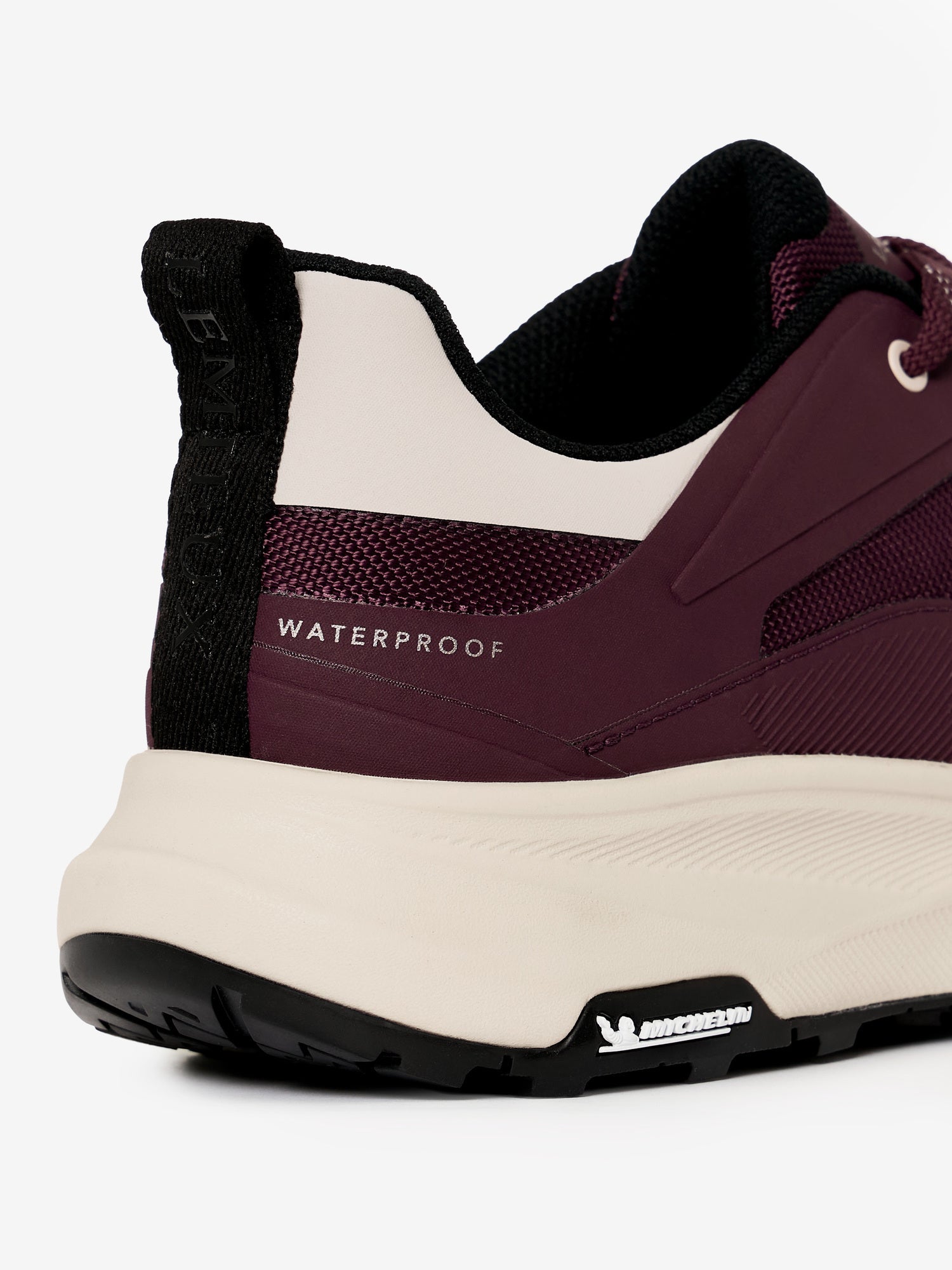 LEMIUX KANTA Waterproof Trainers Bramble with Michelin sole | Side view heel detail