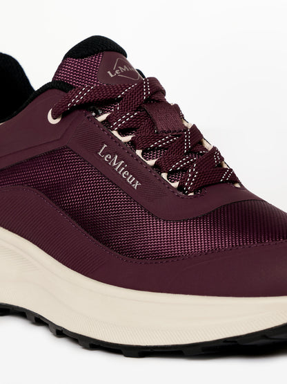 LeMieux Kanta Bramble waterproof trainers close-up side view with mesh & Michelin sole detail