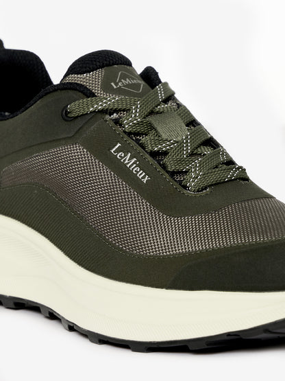LeMieux olive green waterproof trainers with Michelin outsole and distinctive mesh panel