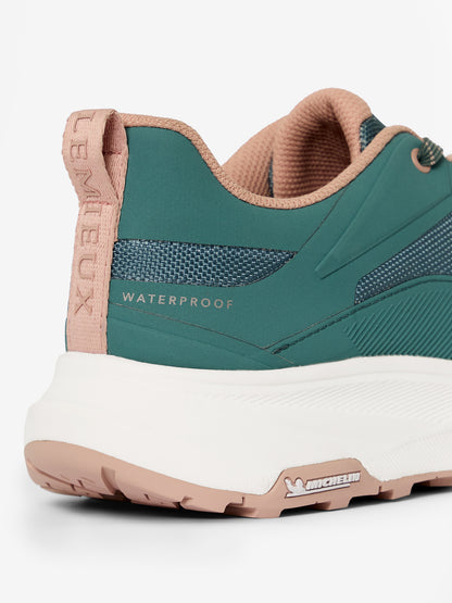 Lemieux Junior Kanta Waterproof Trainers Aloe Green - Close-up side view of the heel.