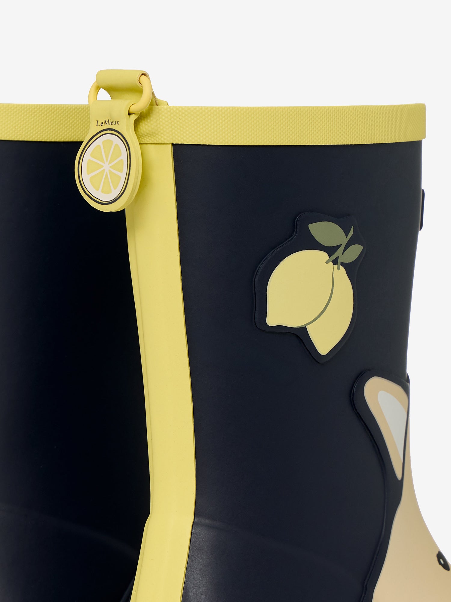 LeMieux kids' yellow and navy lemon character wellington rain boots