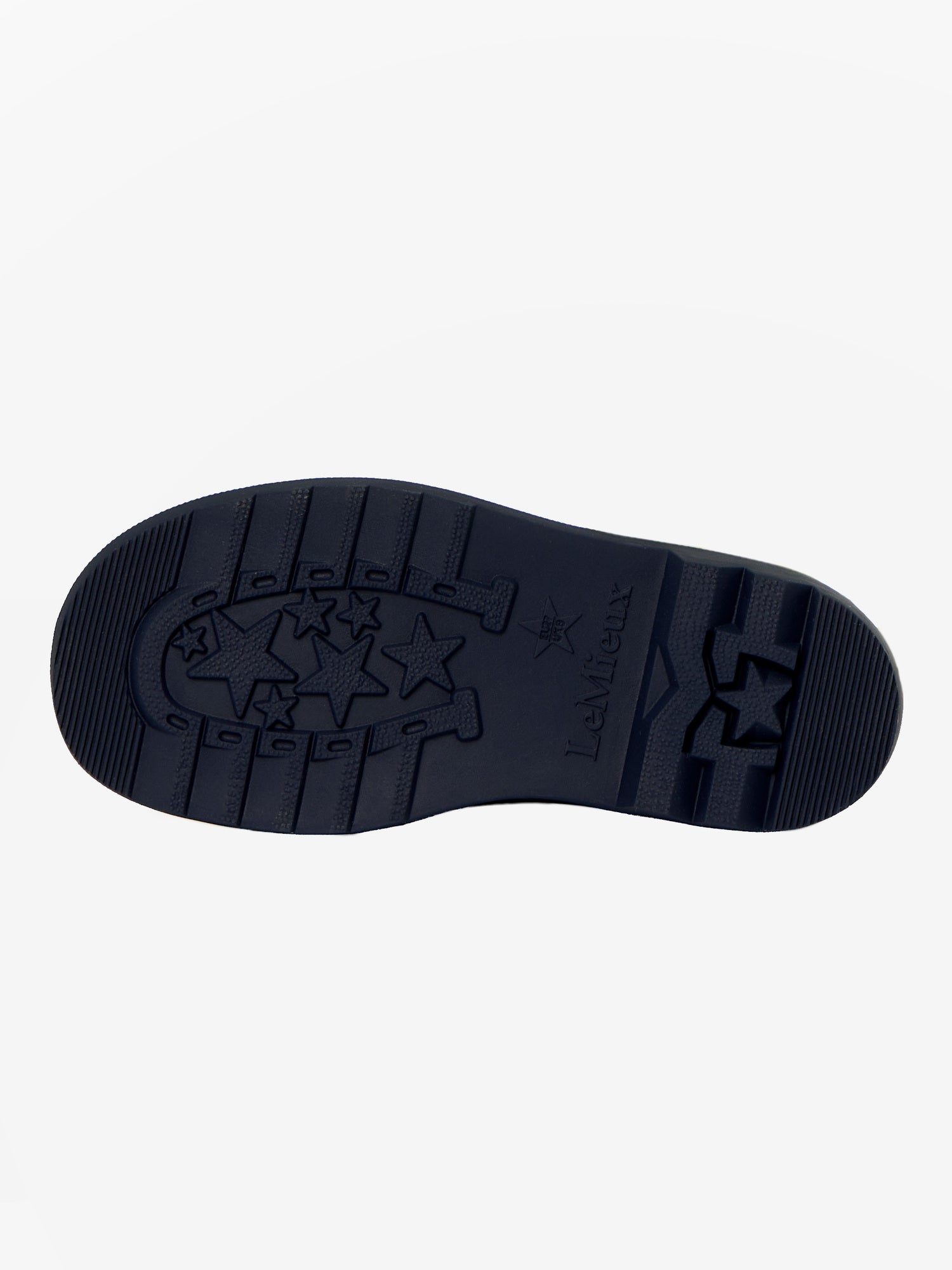 LeMieux dark blue welly boot sole with star, horseshoe tread, and non-slip grip