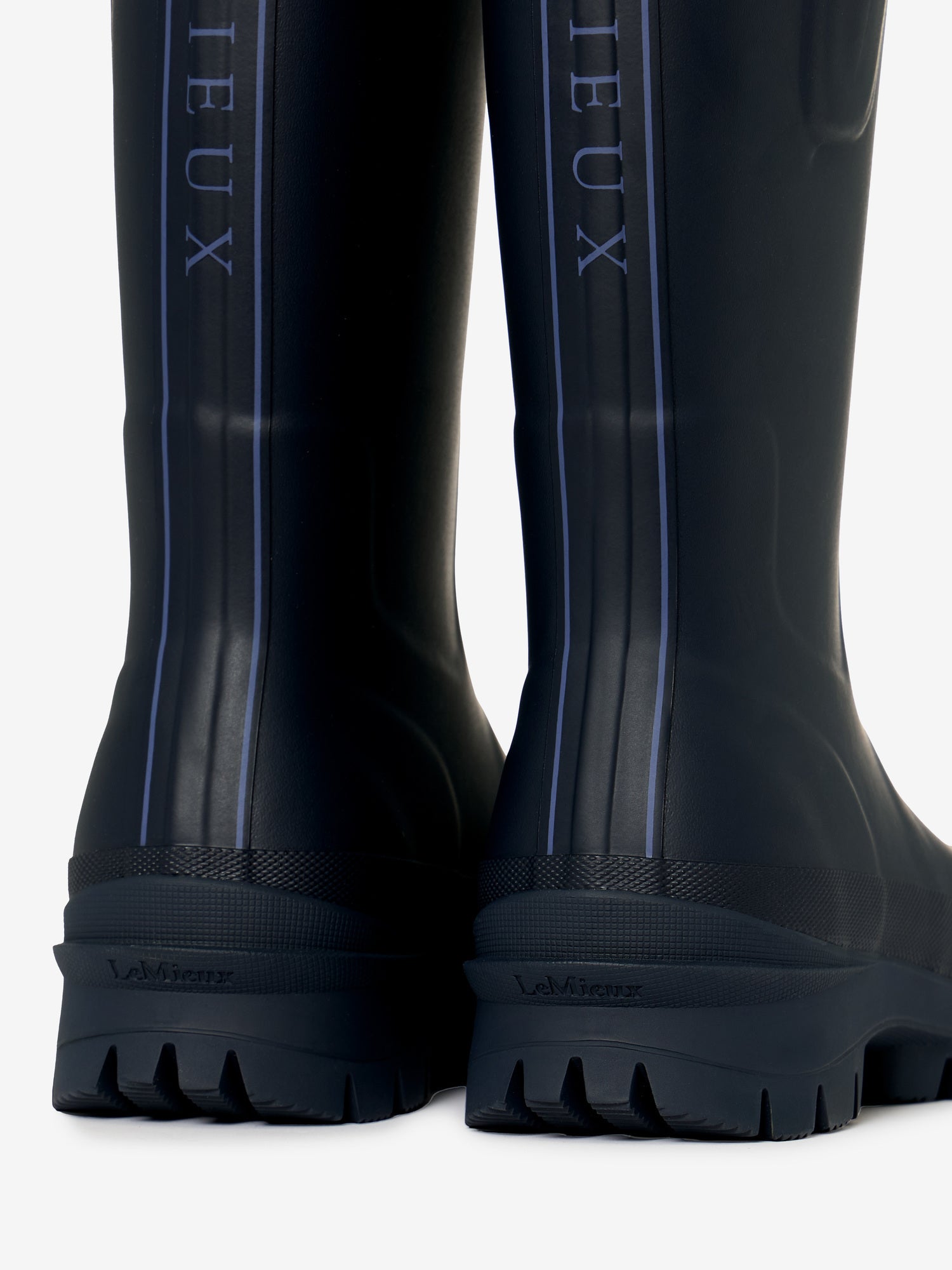 LeMieux Junior Bramshaw Welly Navy boots - back view showing logo and design