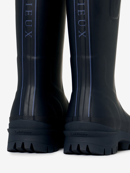 LeMieux Junior Bramshaw Welly Navy boots - back view showing logo and design