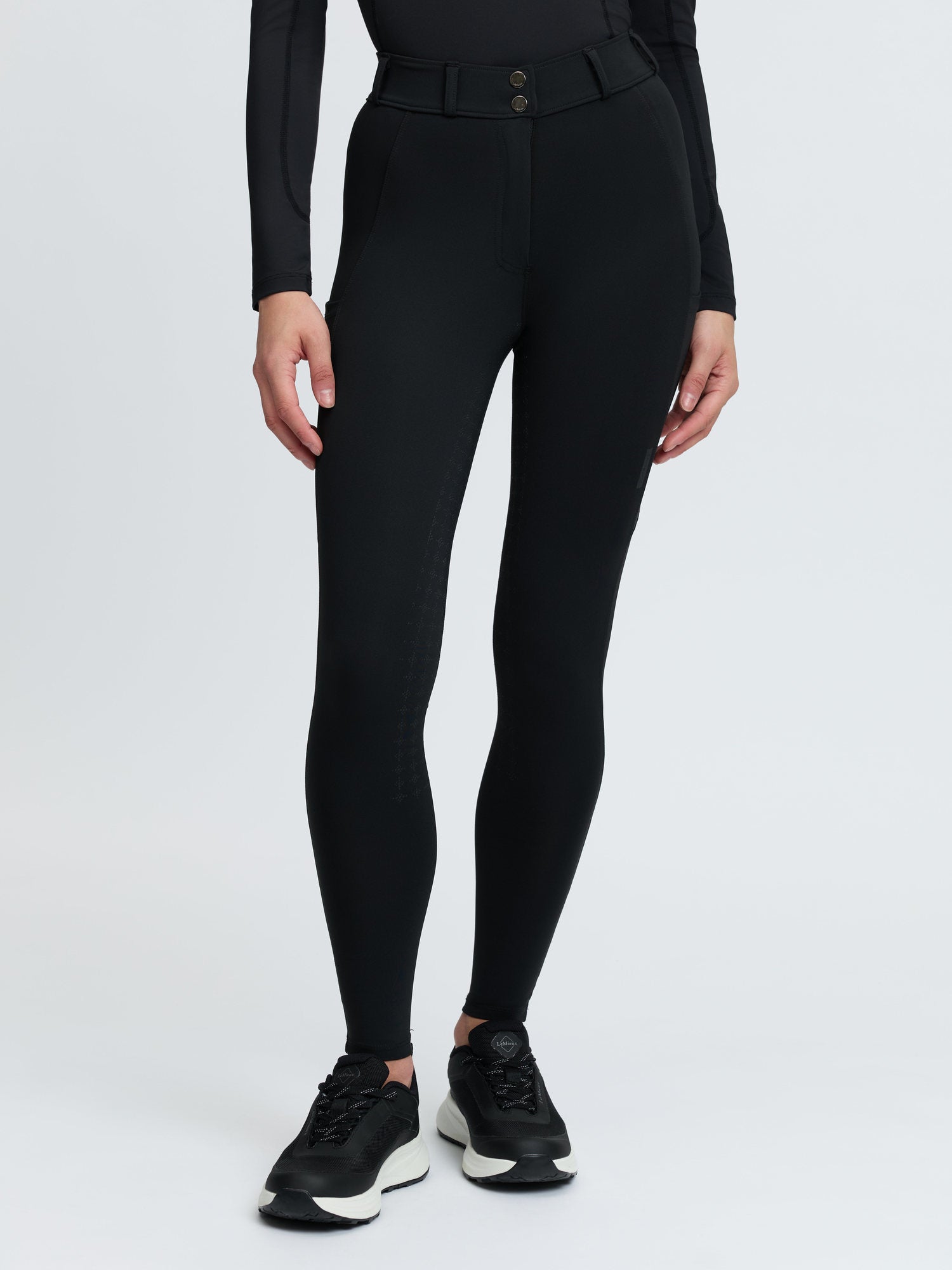 LeMieux Becca Black Pull-On Riding Breeches with Half Seat Grip