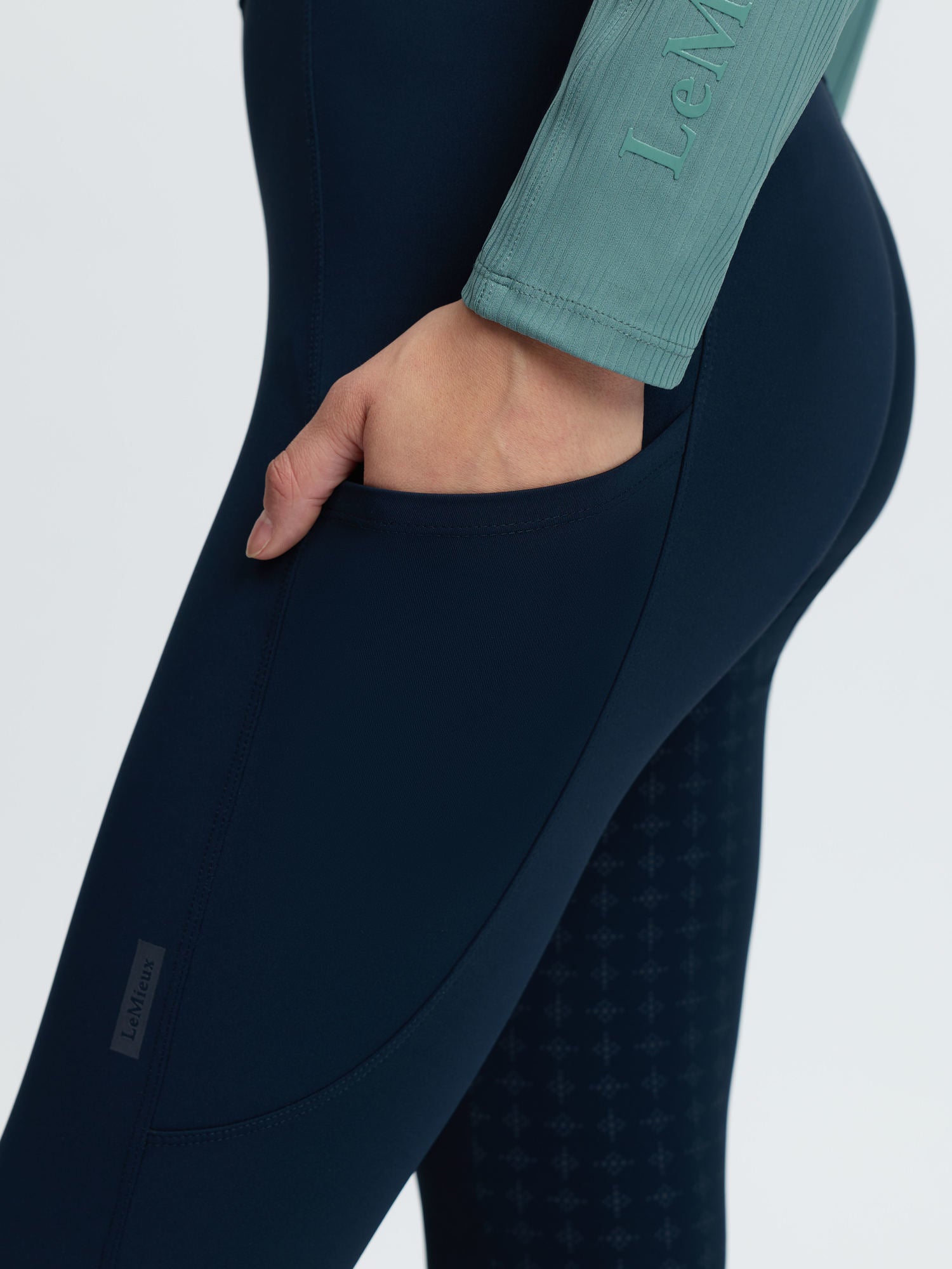 LeMieux Becca Half Seat Breeches Navy with drop pocket and grip
