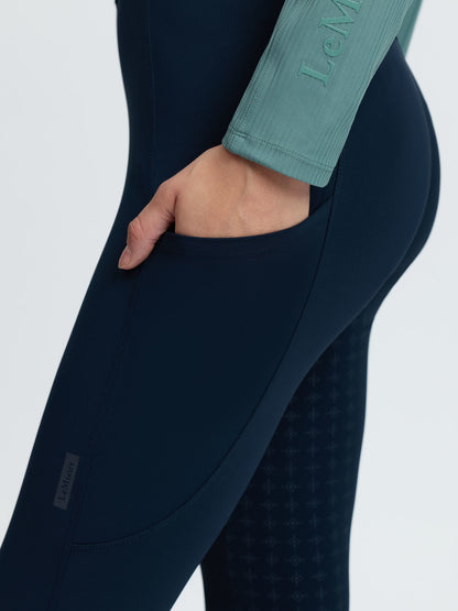 LeMieux Becca Half Seat Breeches Navy with drop pocket and grip