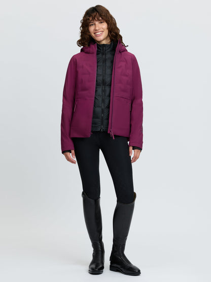 LeMieux Brooke 3-in-1 Waterproof Hybrid Jacket in Blackberry - Model wearing jacket with gilet and hood