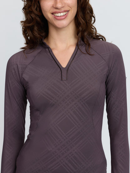 LeMieux Heritage Check Long Sleeve Base Layer in Cocoa - Equestrian Performance Apparel