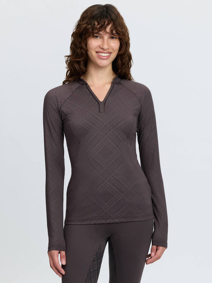 LE MIEUX Heritage Check Long Sleeve Base Layer Top Cocoa - Women's Equestrian Apparel