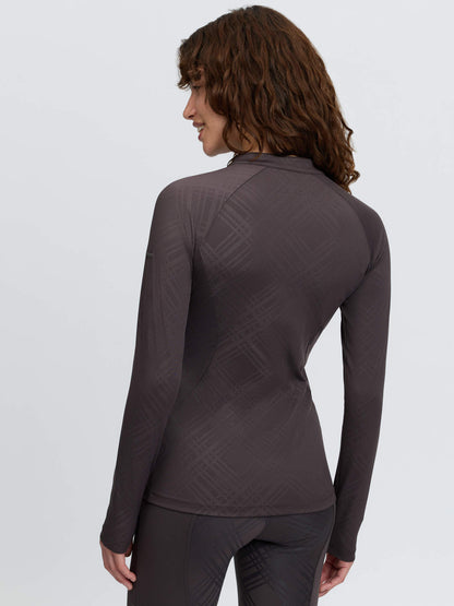 LeMieux Heritage Check Long Sleeve Base Layer Cocoa - Women's Equestrian Performance Top