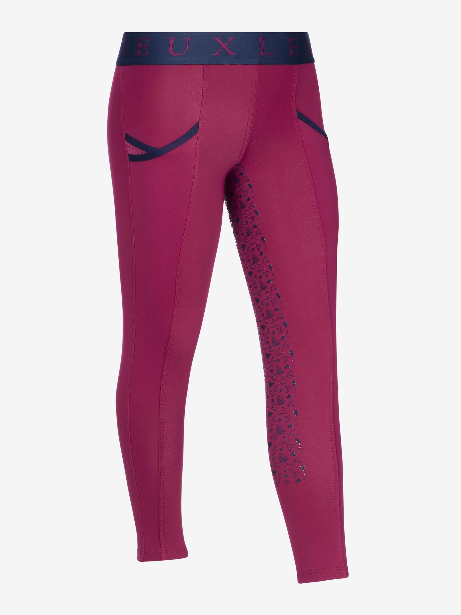 LeMieux Mini Pull On Breeches Blackberry - Kids Burgundy Riding Leggings with Silicone Seat