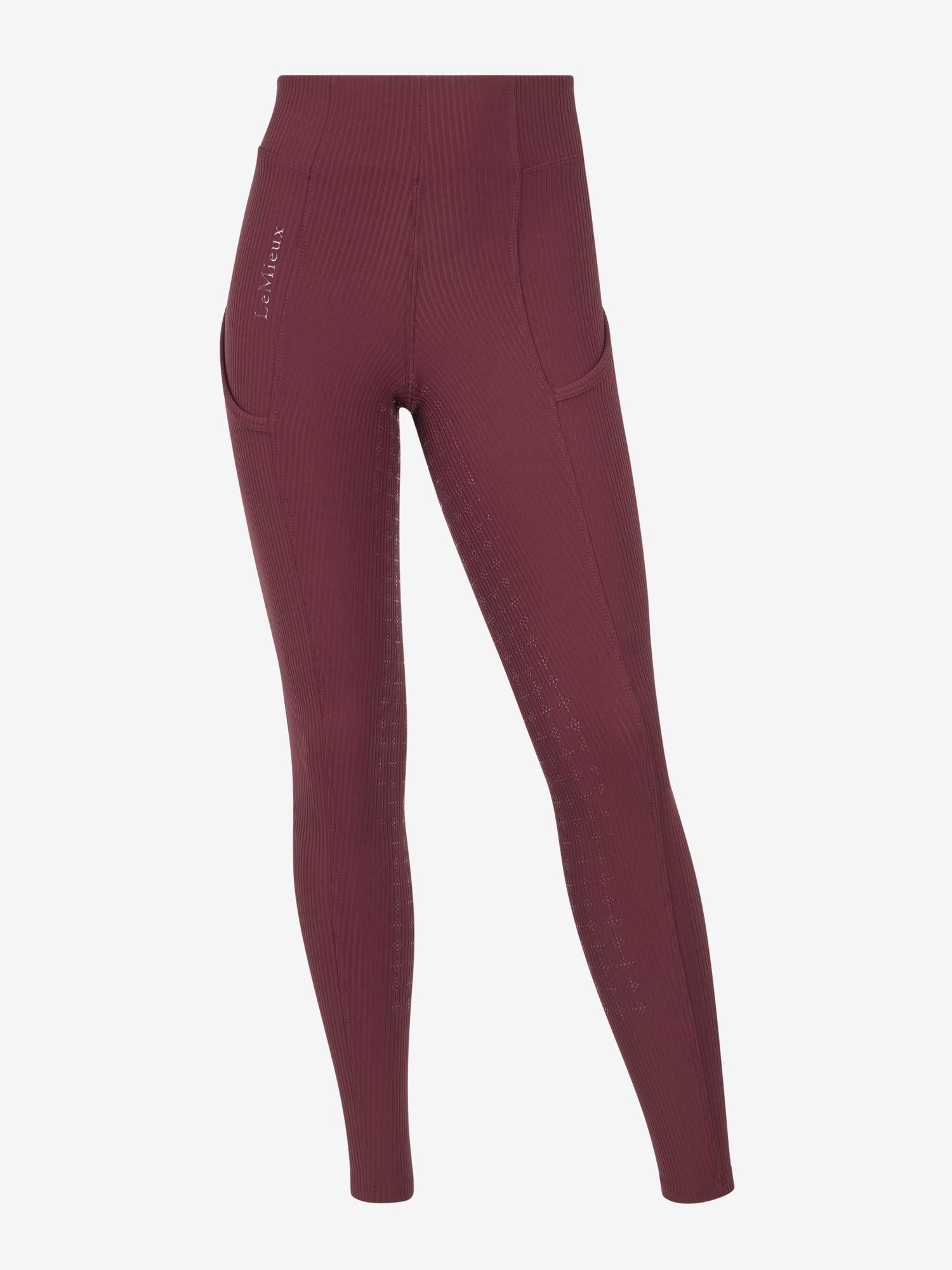 LeMieux Young Rider Orla Ribbed Pull-On Riding Tights in Bramble - Burgundy