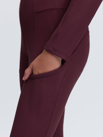 Burgundy ribbed equestrian leggings with phone pocket by LeMieux
