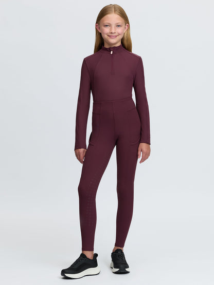 LeMieux Young Rider Orla Ribbed Pull-Ons Bramble Girls Equestrian Leggings Full Seat Grip