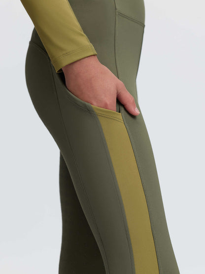 LeMieux Willow Green riding leggings for young riders with convenient leg pocket