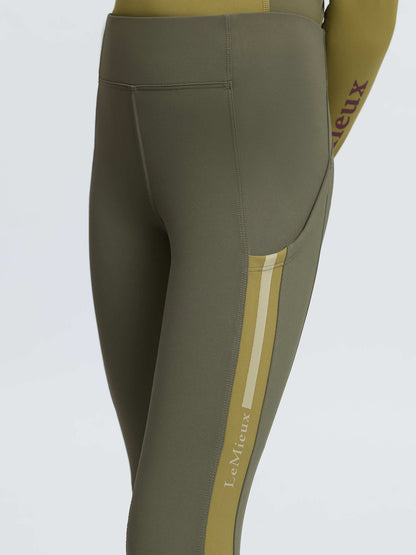 LeMieux Young Rider Pull-On Leggings in Willow Green with phone pocket
