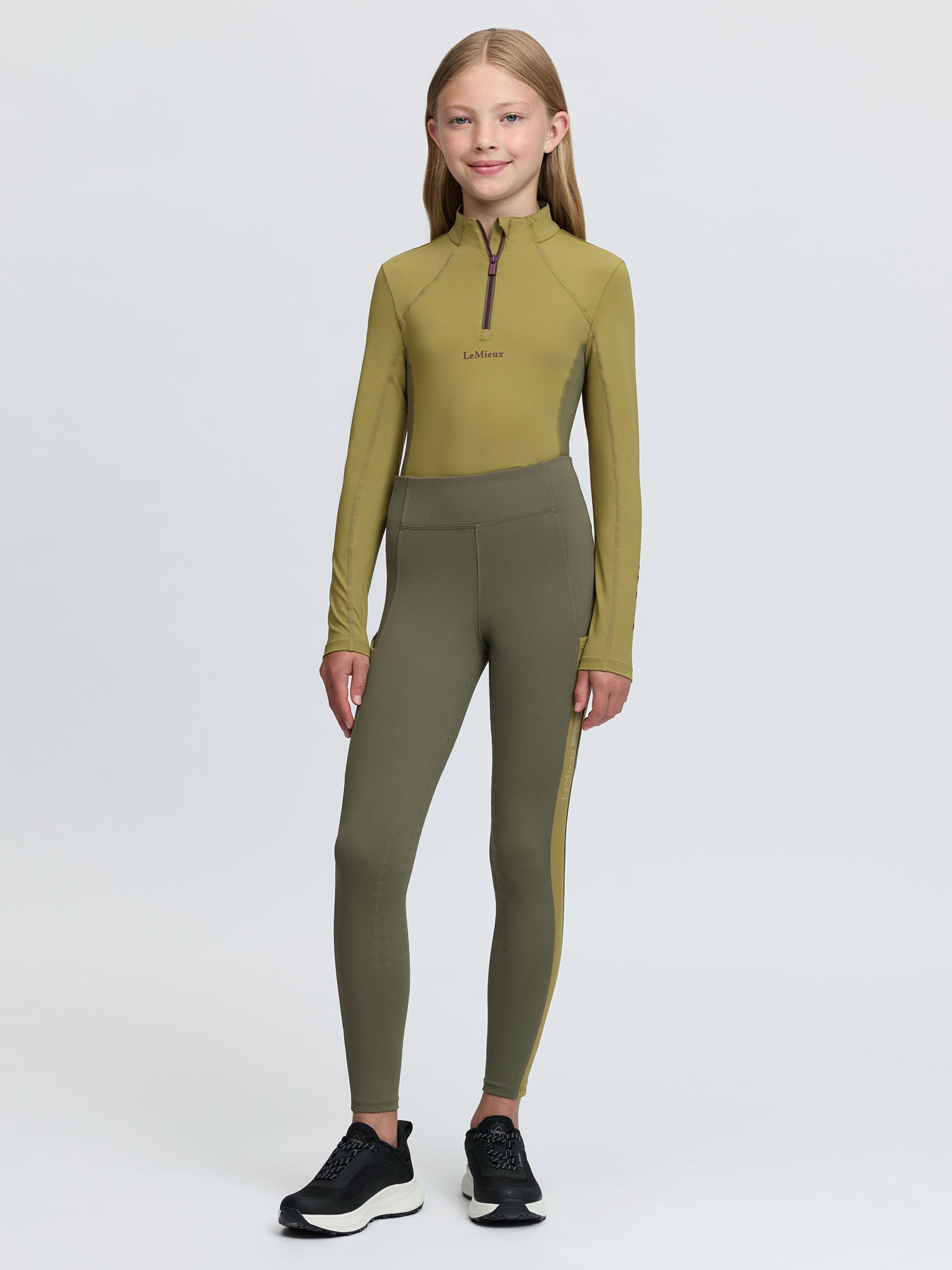 LeMieux Young Rider Orla Pull-On Riding Leggings in Willow Green - Sweat-Wicking & Four-Way Stretch