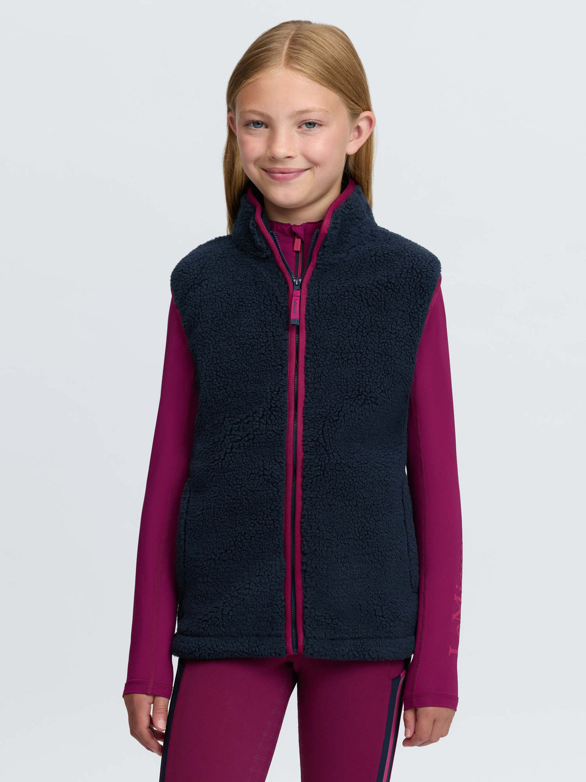 LeMieux Young Rider Navy Teddy Fleece Gilet for girls. Warm, equestrian outerwear.