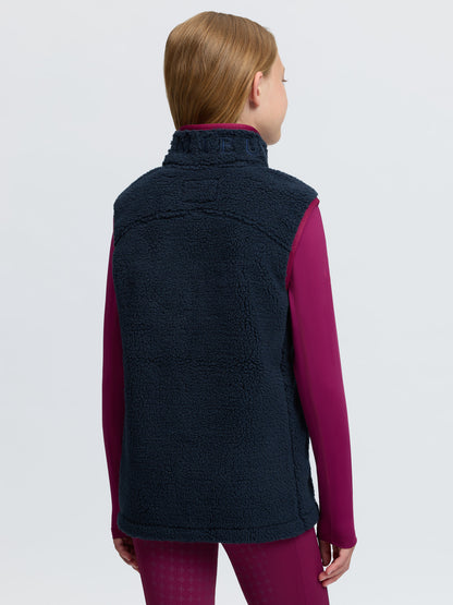 LeMieux Young Rider Navy Borg Fleece Teddy Gilet with contrast trim for equestrian and horse riding.