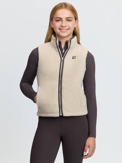 LeMieux Young Rider Trinity Teddy Gilet Stone - Beige fleece riding gilet for girls