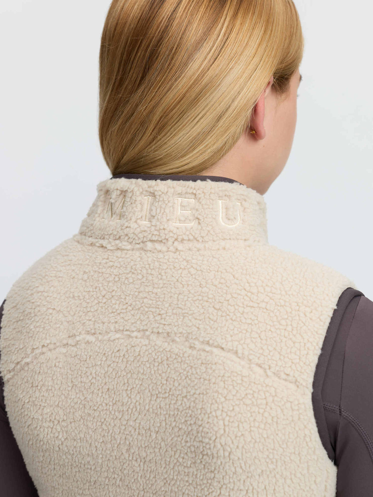 LeMieux Young Rider Teddy Fleece Gilet in Stone - Embroidered Collar Detail