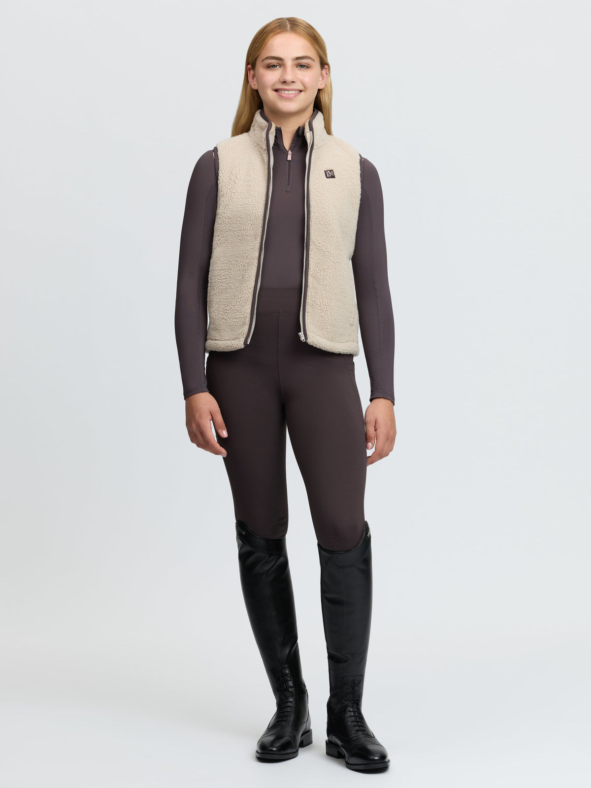 LeMieux Young Rider Trinity Teddy Gilet Stone | Borg Fleece Equestrian Vest