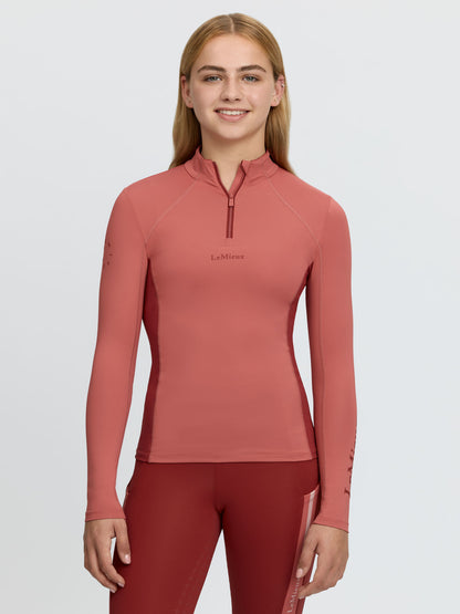 LeMieux young rider spiced earth UPF 50+ long sleeve quarter zip equestrian base layer