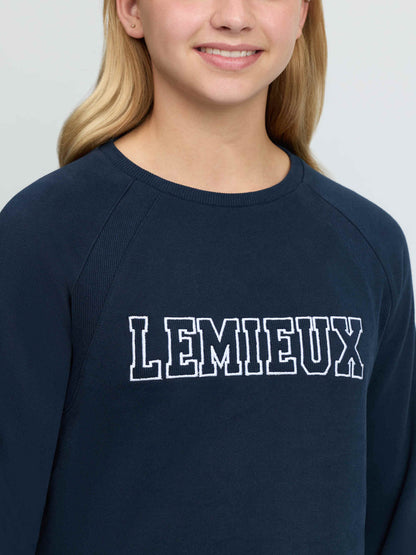 LeMieux Young Rider Shay Varsity Crew Navy sweatshirt for equestrian style.