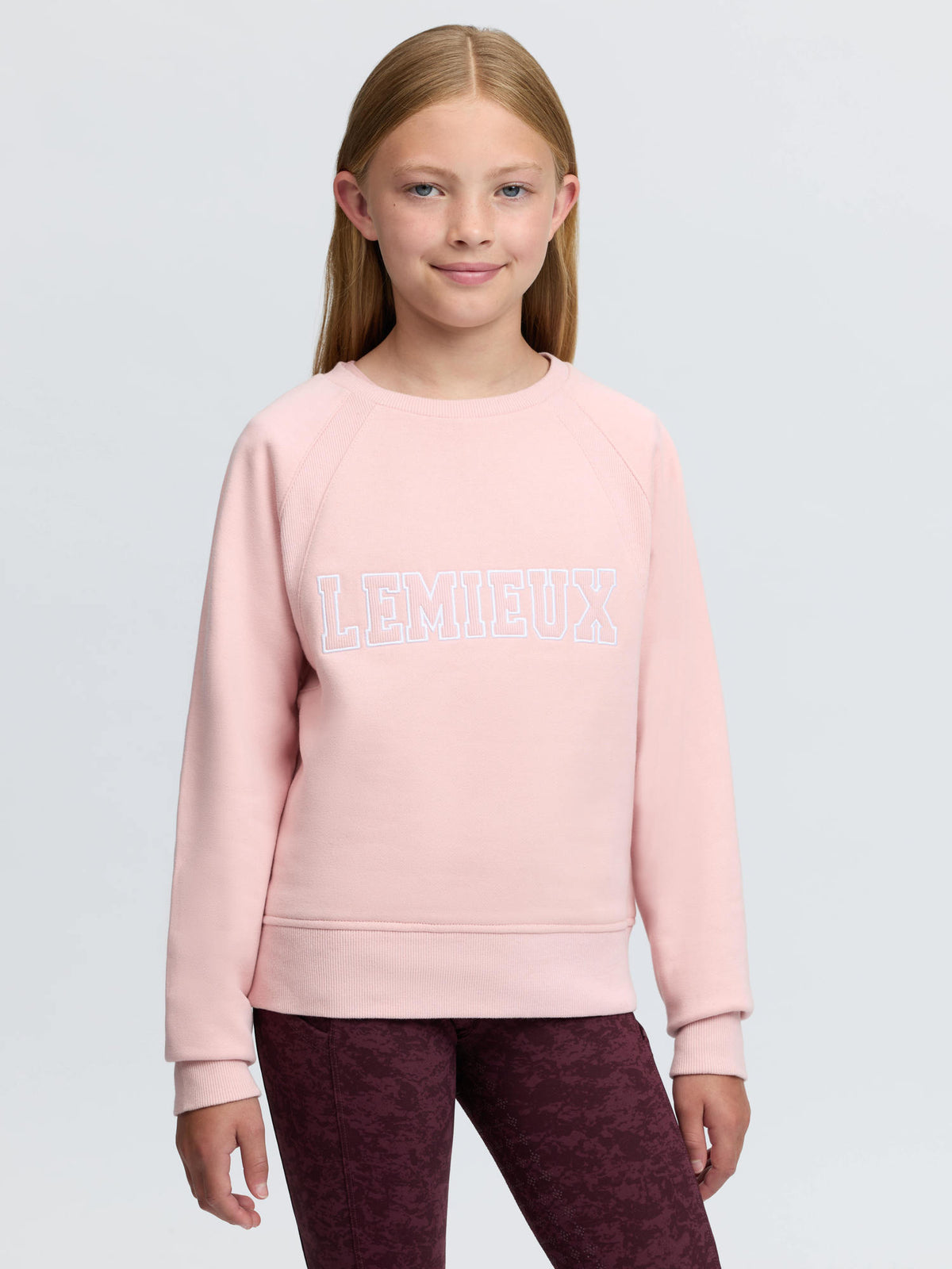 LeMieux young rider pink varsity crew neck sweatshirt for girls