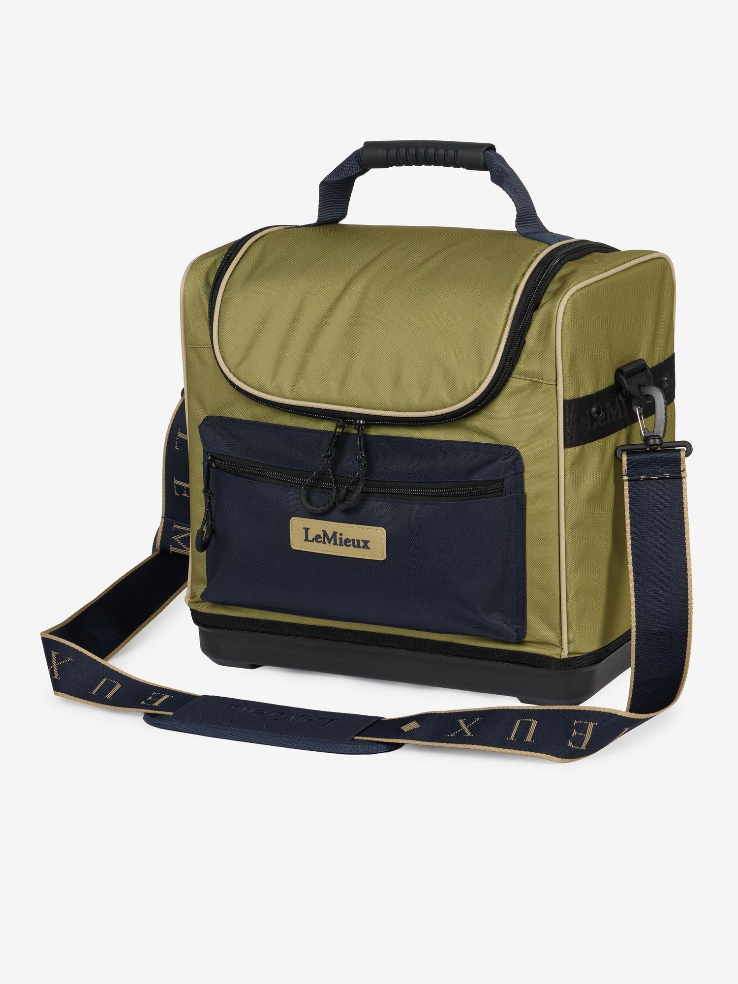 LeMieux Elite Pro Grooming Bag in gooseberry green for equestrian use, featuring organised pockets and shoulder strap.