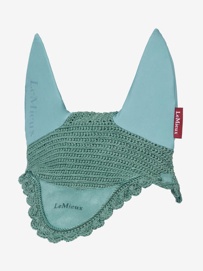 LeMieux Classic Fly Hood Aloe Green - Handmade Crochet Ears & Suede Front for Horses