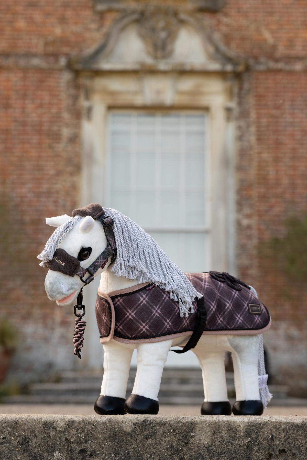 LeMieux toy pony with Heritage rug in Cocoa plaid, fleece material, equestrian gift