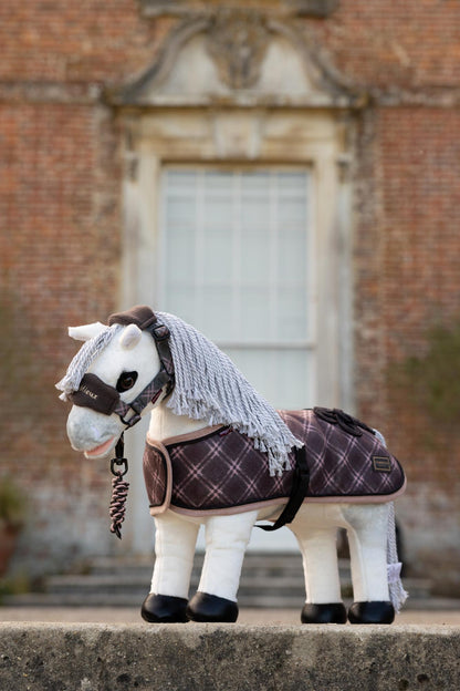 LeMieux toy pony with Heritage rug in Cocoa plaid, fleece material, equestrian gift
