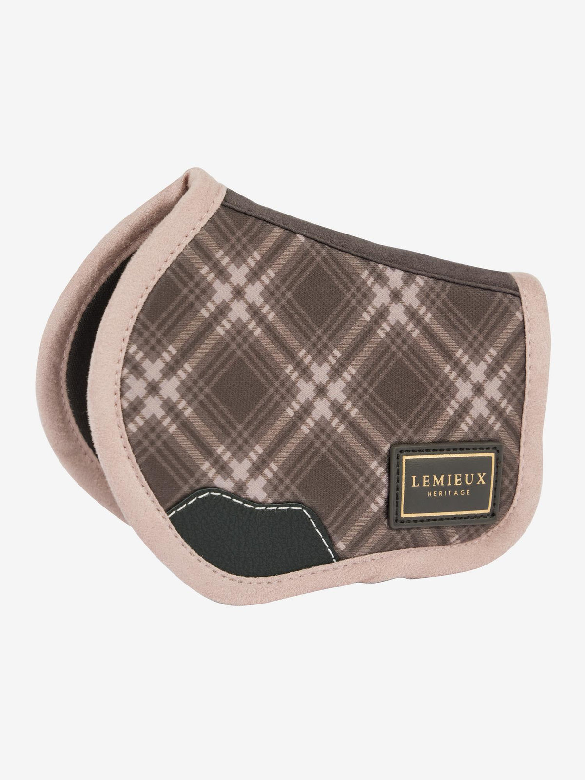 LeMieux Toy Pony Heritage Pad Cocoa - Brown tartan saddle pad with pink binding for toy horses