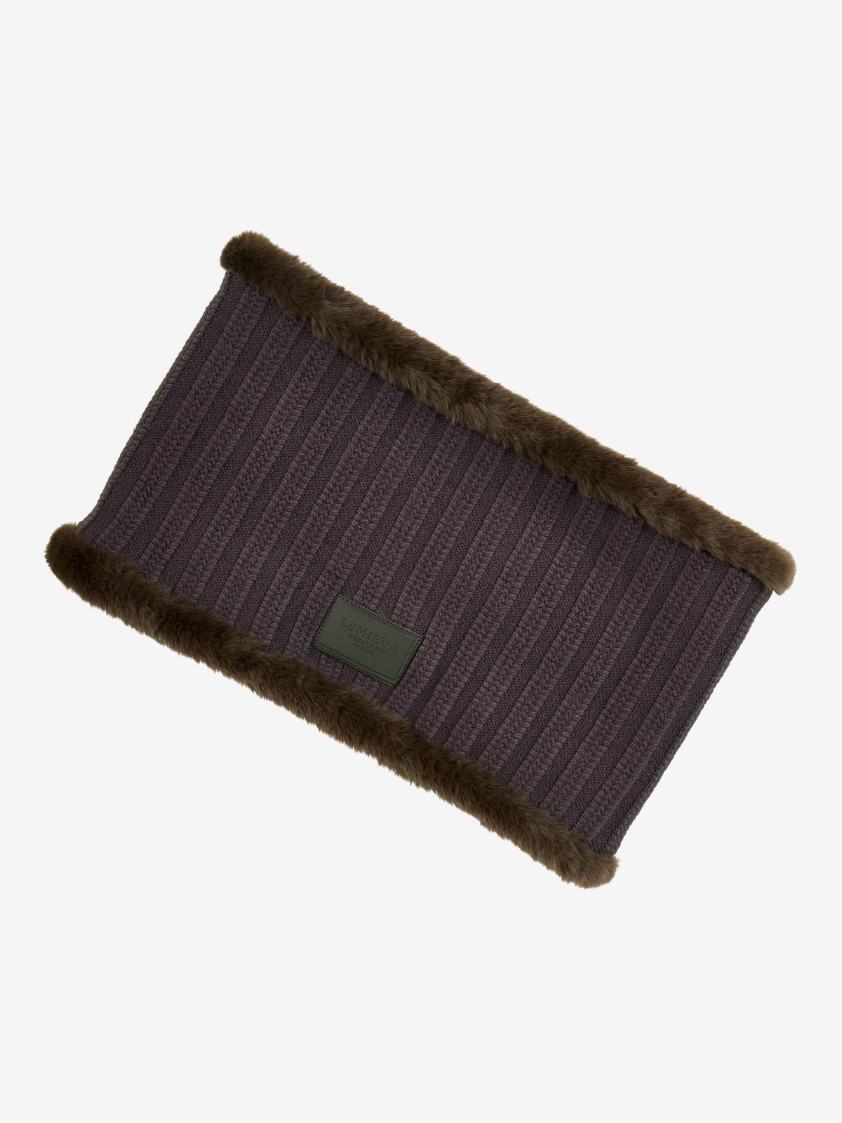 LeMieux Heritage Knitted Snood Cocoa with faux fur trim - equestrian accessory