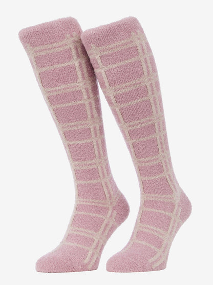 Lemieux Heritage Check Fluffies wild rose pink patterned knee-high cozy socks