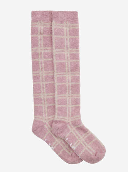 Lemieux Heritage check plaid pink fluffy knee-high socks