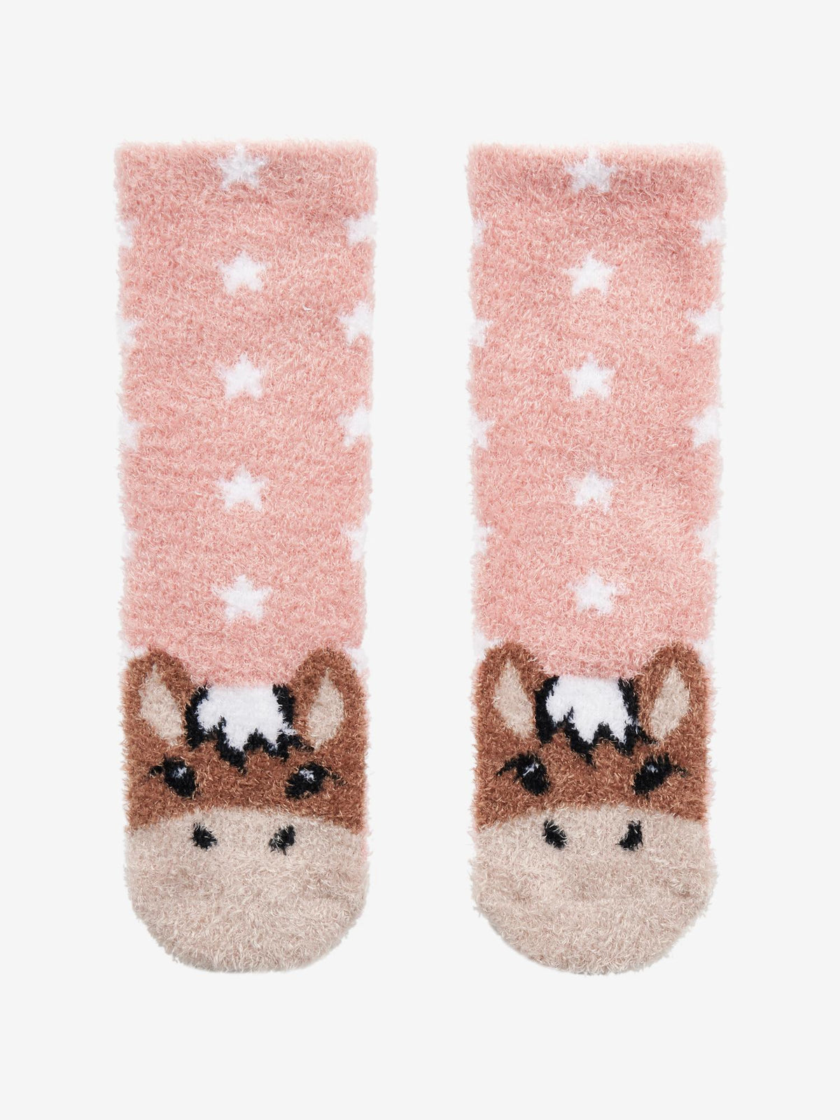 LeMieux Oskar Mini Fluffy Socks: Pink, White Stars, Horse Character Toe