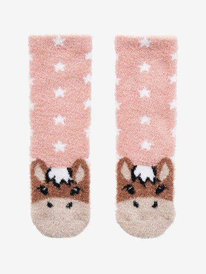 LeMieux Oskar Mini Fluffy Socks: Pink, White Stars, Horse Character Toe