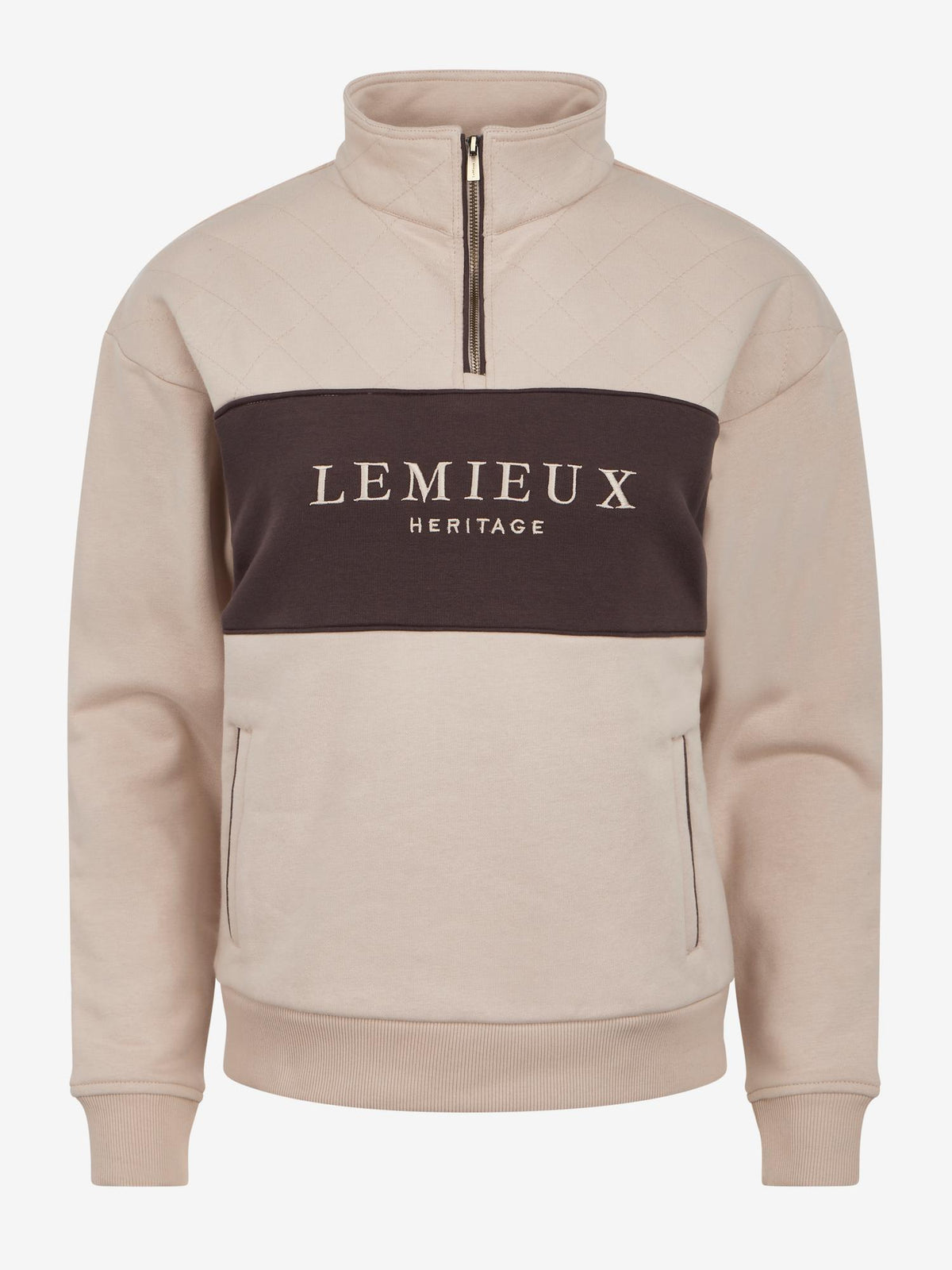 LeMieux Heritage Quarter Zip Sweatshirt in Stone | Quilted Design & Embroidered Logo