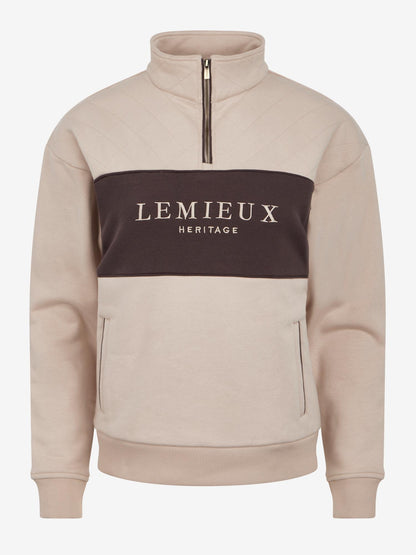 LeMieux Heritage Quarter Zip Sweatshirt in Stone | Quilted Design & Embroidered Logo